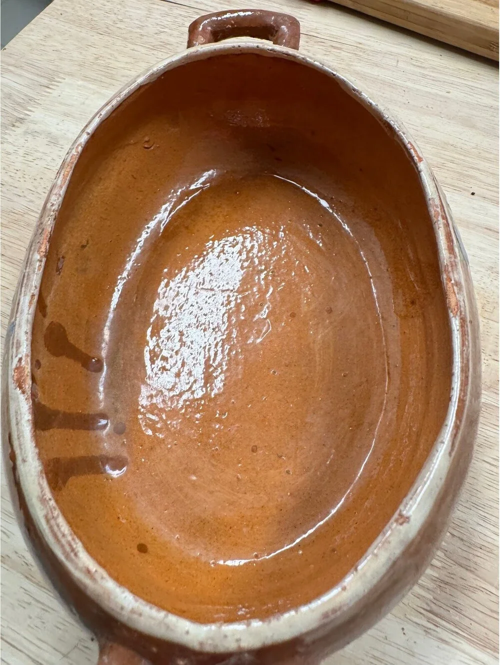 Vintage Mexican Terracotta Tonala Redware Oval Casserole Dish Bowl Sleeping Man